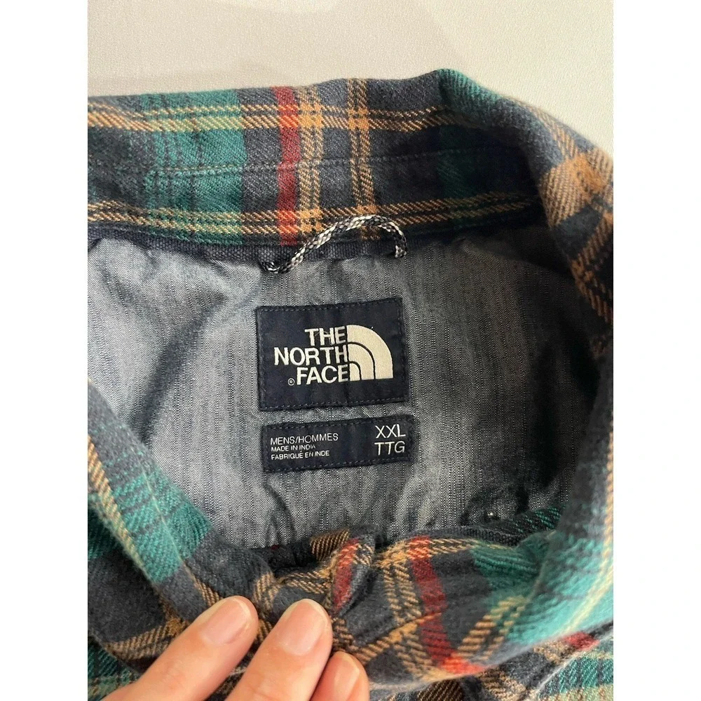 The North Face Men Cotton Blue Plaid Button Down Shirt Size XXL Flannel Heavy